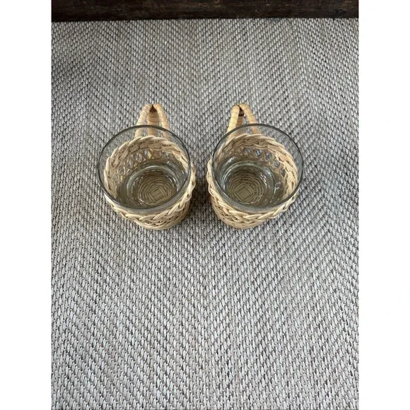 Vintage Wicker Set Picture And Glasses - Picture 7 of 8